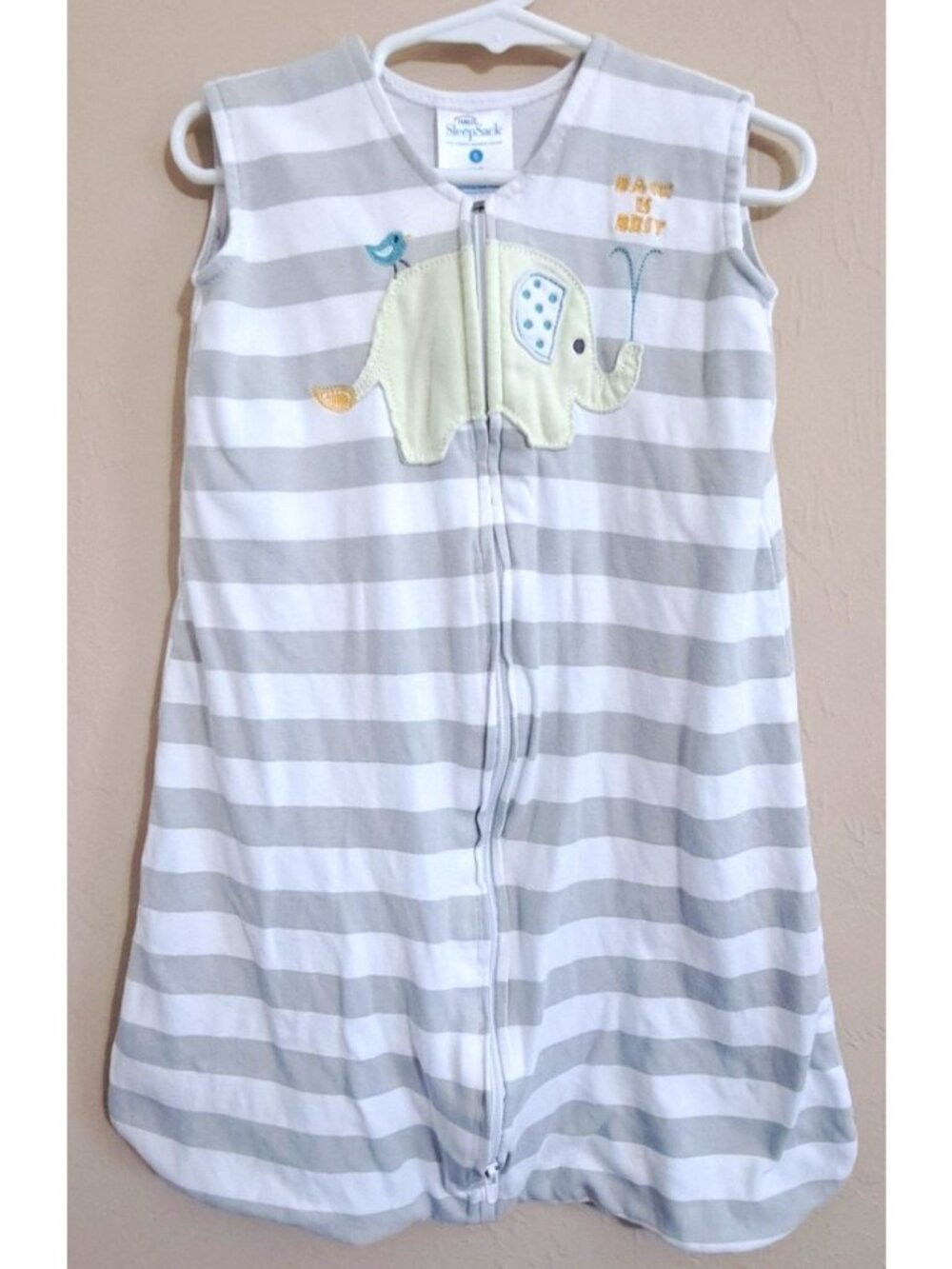 Halo Sleep Sack S 0-6 Months Gray Stripe Elephant Front Zipper